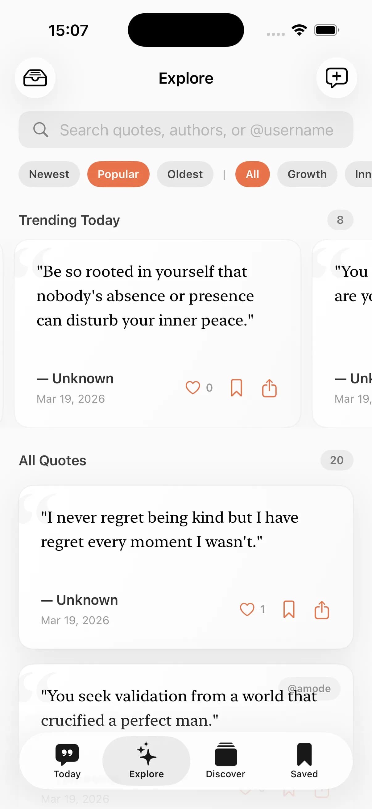Stuck app — explore quotes screen