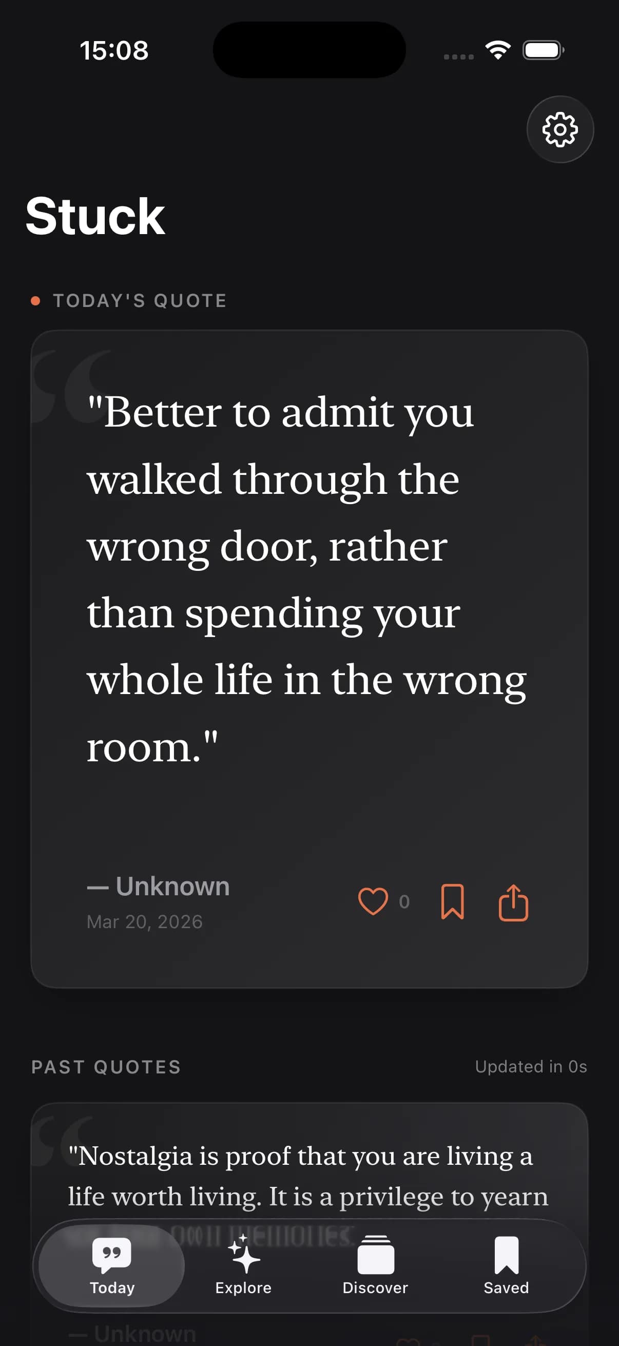 Stuck app — dark mode today screen